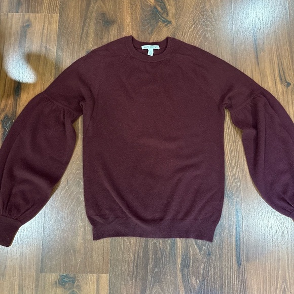 Autumn Cashmere 100% Cashmere Sweater balloon sleeves Crew Neck Maroon XS - Picture 1 of 6